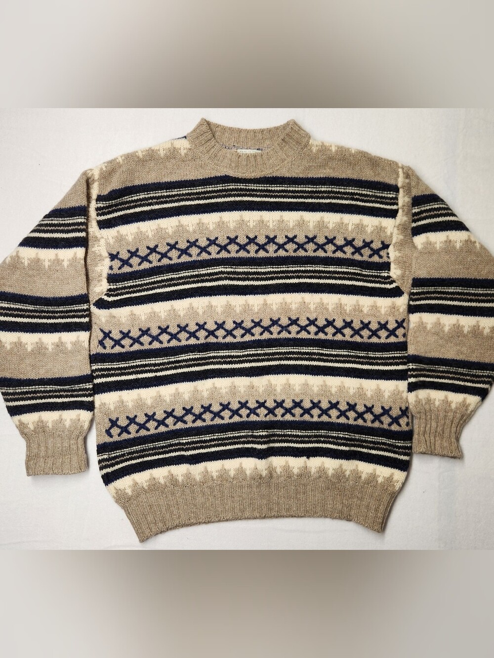Vintage United Colors Of Benetton Men's Geometric Fair Isle Knit Wool Sweater M